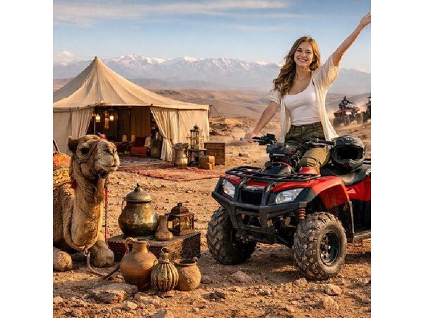 from Marrakech: Agafay Desert Quad, Camel Ride, Dinner &Fire Show