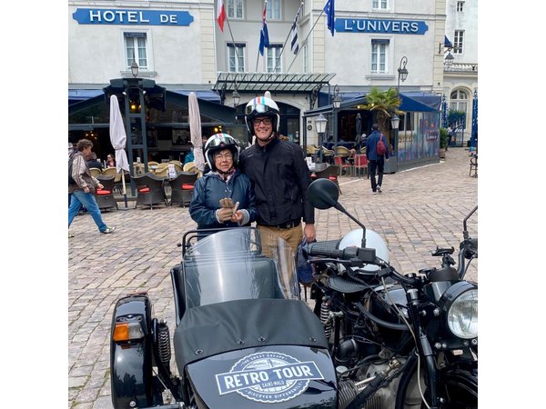 Saint Malo and Saint Servan in vintage sidecar with driver