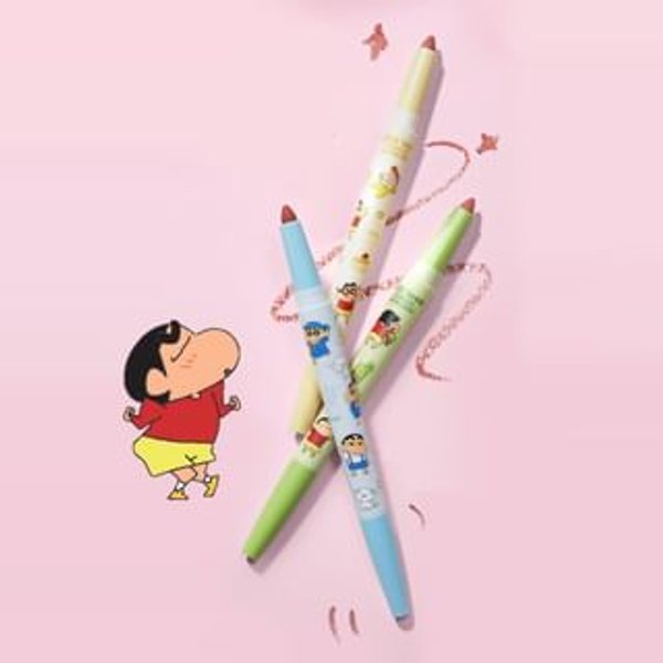 JILL LEEN - Double-Ended Lip Liner Crayon Shin-chan Edition - 3 Colors #Duo03 Crocodile Cookies (Smoky Pink + Coffee Brown) - 0.9g+0.2g