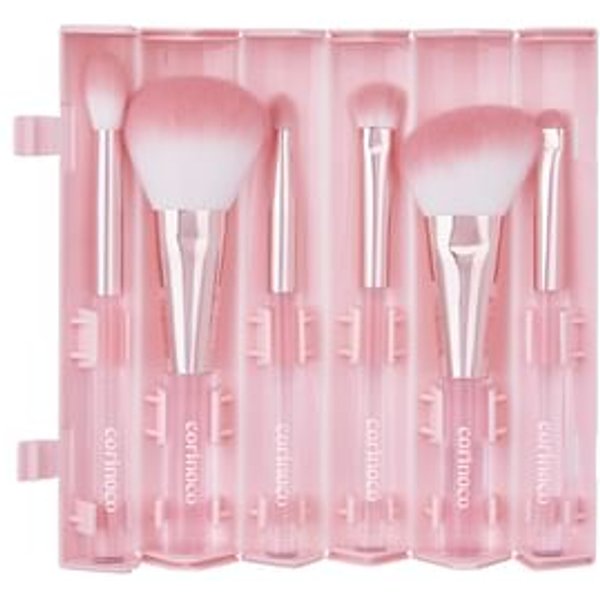 CORINGCO - Pink Roll Make Up Brush Set - Set pinceaux maquillage avec trousse rose