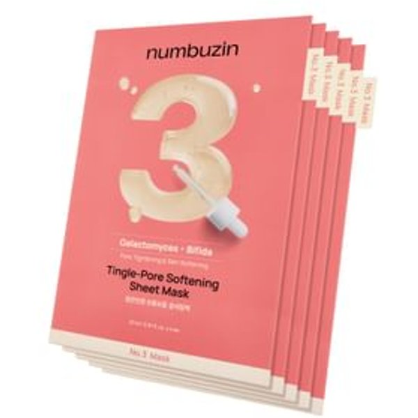 numbuzin - No. 3 Tingle-Pore Softening Sheet Mask Set 5 sheets 2025 Version - 27ml x 5 sheets