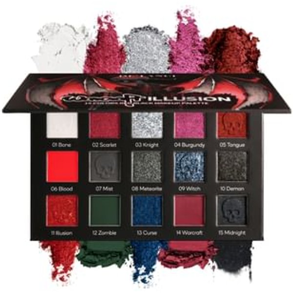 DE'LANCI - 15 Color Warcraft Illusion Red & Black Pigment Eyeshadow Palette #15 Color Warcraft Illusion