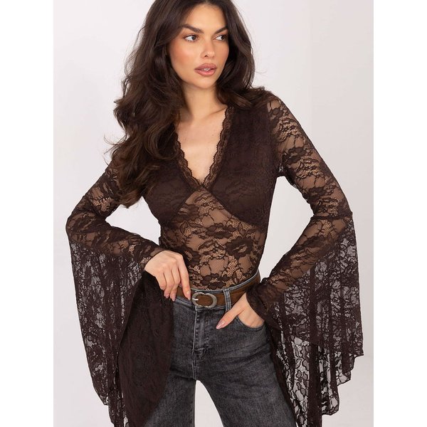 Lace blouse model 222811 Factory Price - ONE-SIZE-FITS-ALL - Brown