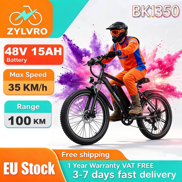 Zylvro BK1350 26 Zoll Elektrofahrrad für Erwachsene, 500W Motor, 48V 15Ah Abnehmbarer Lithium-Akku, 7 Gänge, 80km Reichweite, APP-Steuerung, City E-Bike