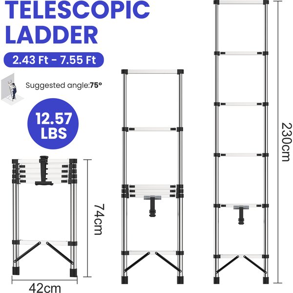 Mehrstufige Edelstahlleiter mit Teleskop-Klappdesign und rutschfesten Fußpolstern für Heimrenovierung und Reinigung