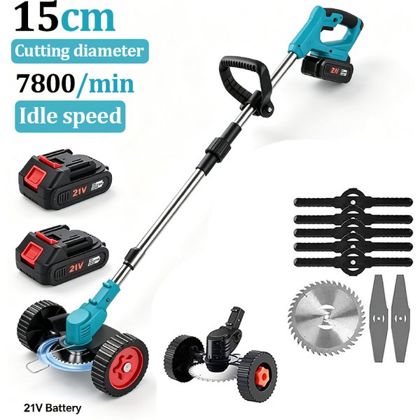 Kabelloser Elektrischer Rasenmäher 7800/min, Faltbarer, Verstellbarer 100-135cm Grasschneider, Gartenwerkzeug zum Jäten und Schneiden für Makita 21V Akku