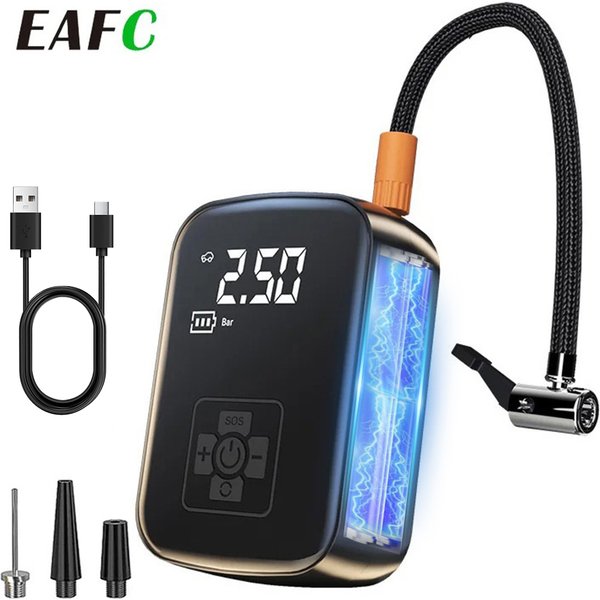 EAFC Car Tire Inflator Wireless Air Pump Air Compressor 150PSI Electric Portable Pump LED lights for Moto Bicycle Car Tyre Balls