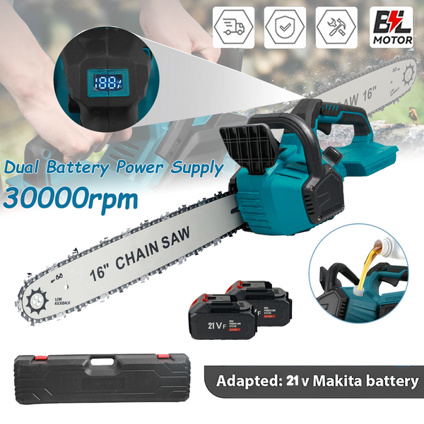8000W Bürstenlose Akku-Kettensäge mit LED, 16 Zoll, Automatische Ölschmierung, Kabelloses Holzbearbeitungs- und Gartenwerkzeug, Kompatibel mit Makita 21V Akku