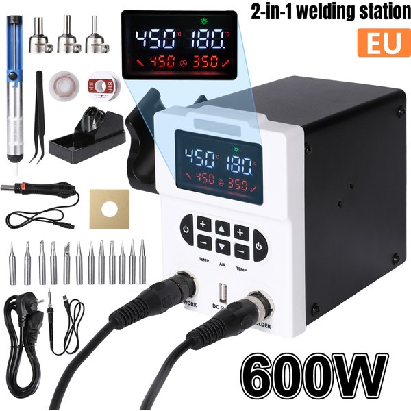 2-in-1 Lötstation 878D mit LCD-Digitalanzeige, USB-Heißluftpistole und Lötkolben, 220V/110V, Schweiß- und Reparaturwerkzeuge