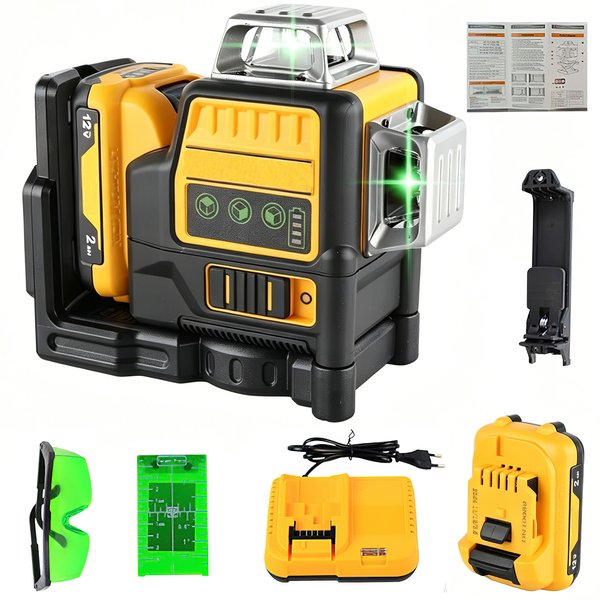 GECOFEER 3D 12 Linii Laserowy Poziomica 360 Stopni Pionowa Bateria Litowa 12V Narzędzie Poziomica Laserowa z Zielonym Światłem do Użytku Zewnętrznego