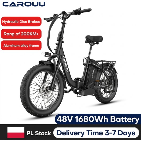 CAROUU 1680Wh E-Bike mit riesiger Batterie, 48V 35Ah 250W, 200km Reichweite, 20x3.0 Fat Tire, hydraulische Scheibenbremse, faltbares Liefer-E-Bike