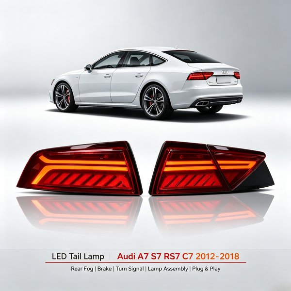 LED-Rückleuchten-Set passend für Audi A7 S7 RS7 C7 2012-2018, Nebelschlussleuchte, Bremslicht, Blinker, Plug & Play, Auto-Upgrade-Lampe
