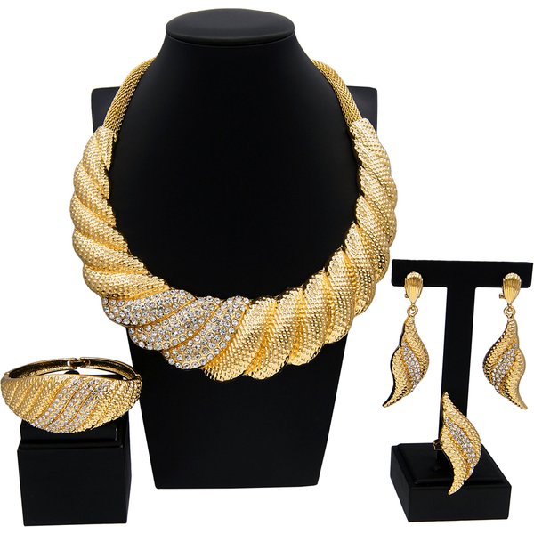 Ensemble de bijoux plaqué or pour femmes, grand collier, bracelet de luxe, fête de mariage, africains et jeunesse, Dubaï, patients