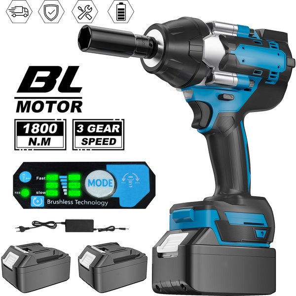 1800NM Drehmoment Bürstenloser Elektrischer Schlagschrauber 1/2 Zoll Kabelloser Elektrischer Schraubendreher für Makita 18V Akku