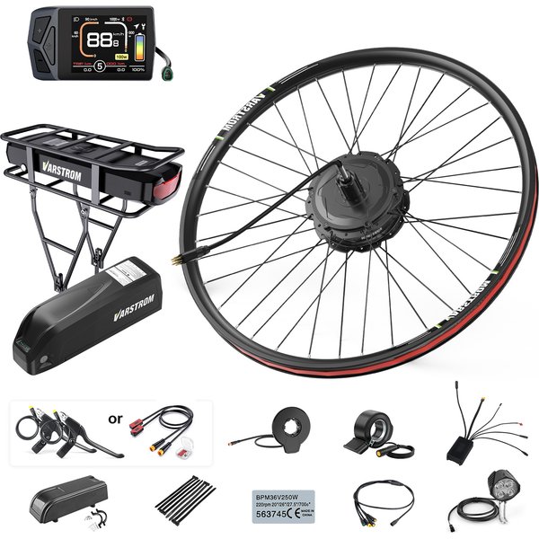 Varstrom Vorder-/Hinterradmotor 48V 500W 750W E-Bike Umbausatz 20" 26in 27.5" 28/29 700C Radnabenmotor V-Bremse oder Scheibenbremse optional 125EVH 125XVH E-Bike Motoren mit Hailong 48V 20AH 25AH 30AH