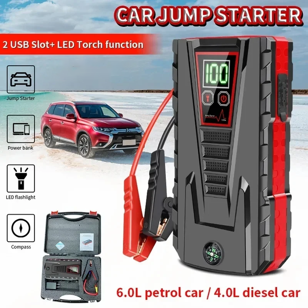 Démarreur de voiture 12 V, 12 000 mAh, batterie externe portable et système de charge de batterie de voiture, booster d'urgence puissant avec surtension automatique