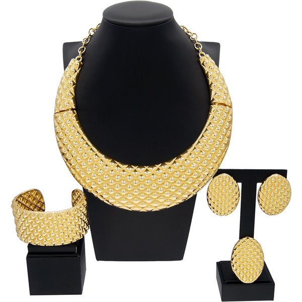 Frauen Schmuck Set vergoldete Halskette runde Anhänger einfache Ohrringe Armband Bankett Party Geschenk versand kostenfrei