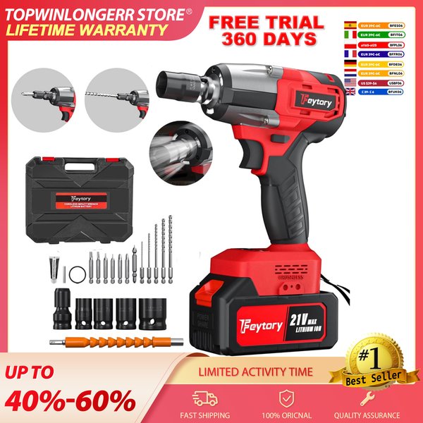 2000W Cordless Impact Wrench,1/2" Brushless Power Impact Gun,2500RPM Electric Wrench, Max Torque 2000N.m with 4 Sockets, 12PCS Screwdriver Bits, 6.0Ah Battery & Carry Box for Car Home