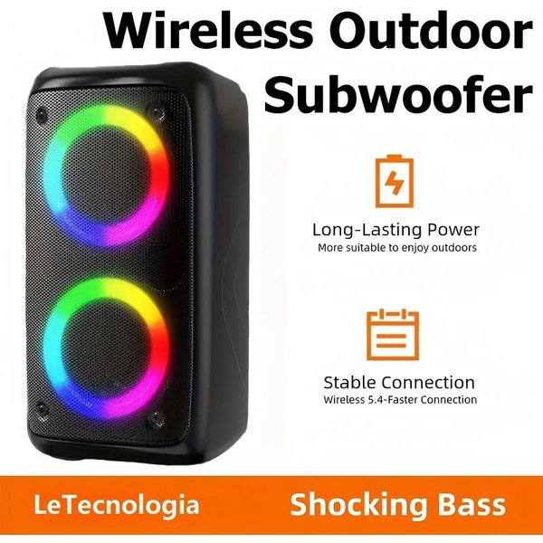 Bluetooth-Lautsprecher 8800mAh 12h+ Akkulaufzeit für den Ganzen Tag, Dual 3' Woofer mit LED-Lichtshow, TWS Stereo Heavy Bass, FM-Radio, USB/TF für Camping & Auto