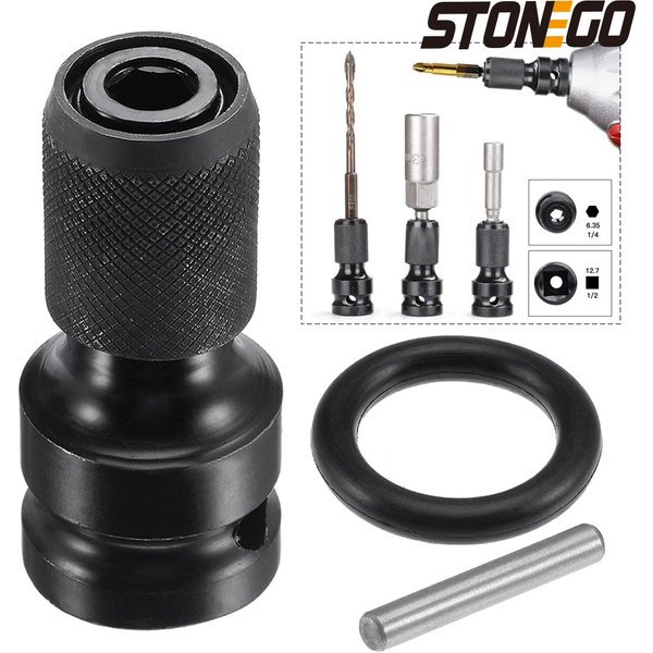 STONEGO 1PC 1/2 inch Square Drive to 1/4 inch Hex Socket Adapter Converter Chuck Adapter for Impact Air and Electric Wrench