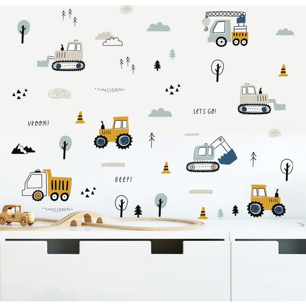 Cartoon Cute Urban Build Car Watercolor Nursery Stickers Removable Wall Decals Art Print Kids Boys Room Interior Home Decor