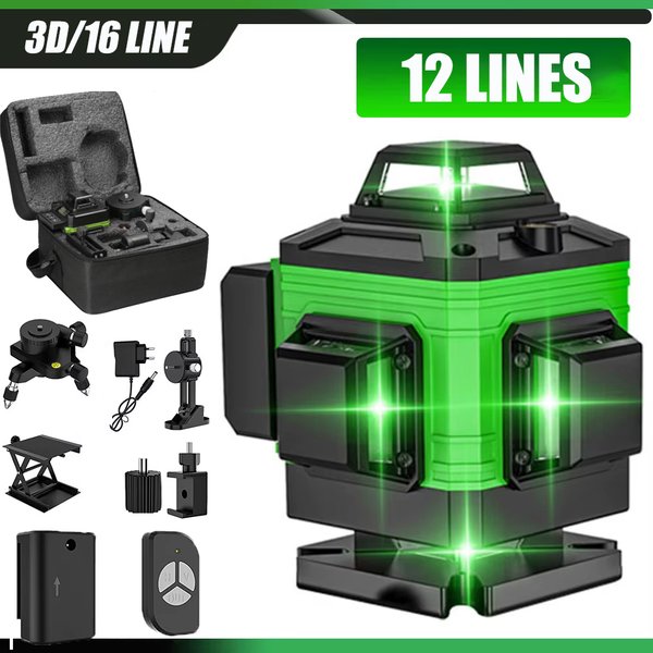 Niveau laser 3D à 12 lignes, ligne verte, auto-nivelant, 360° horizontal et vertical, niveau laser puissant, outils de construction professionnels