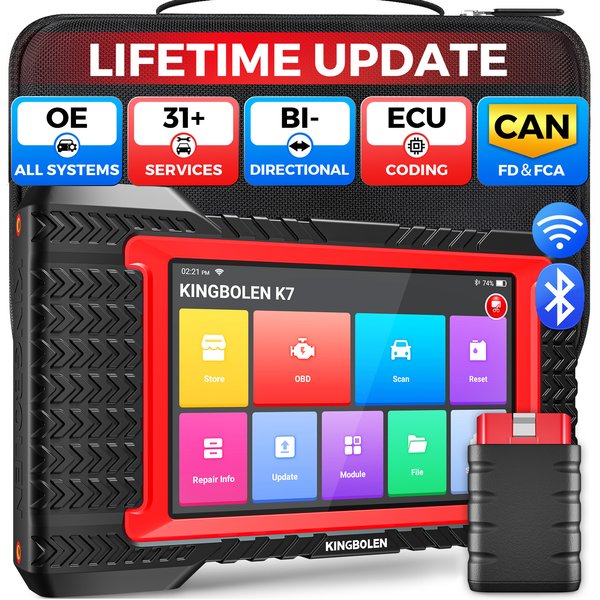 KINGBOLEN K7 Bluetooth OBD2 Scanner Bidirektionales Diagnose-Scan-Tool Lebenslange Aktualisierung 31+ Reset-Funktionen für alle Systeme CAN FD FCA AutoAuth