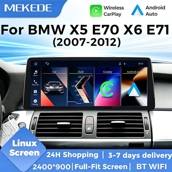 MEKEDE EU-Lager 10,25 Zoll Linux-System Autoradio für BMW X5 E70 X6 E71 2007-2014 CCC CIC WIFI BT Kabelloses CarPlay Android Auto GPS-Navigation QLED-Touchscreen-Hauptgerät mit Unterstützung für