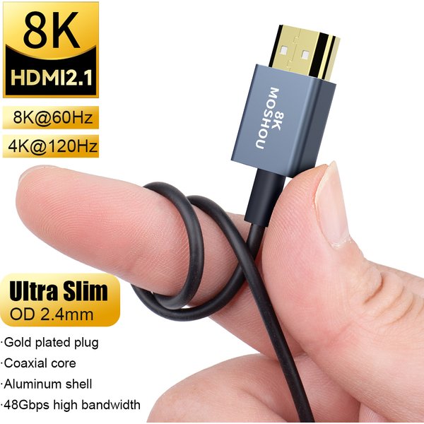 MOSHOU HDMI 2.1 câble Coaxial Flexible HDMI vers HDMI 48Gbps eARC HDR 8K 60Hz 4K 120Hz pour TV Box PS5 ordinateur portable