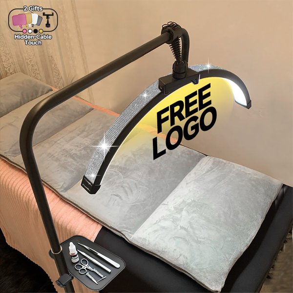 Lampe de sol LED demi-lune L80 personnalisable avec logo 2027 pour extension de cils, salon de manucure, studio de tatouage, avec support
