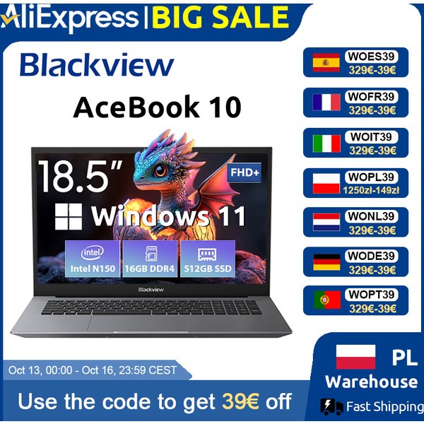 Blackview ACEBOOK 10 Laptop-Computer 18,5 Zoll FHD 8000mAh Intel N150 Windows 11 16GB RAM 512GB BT5.2 WiFi 6 Desktop-Notebook