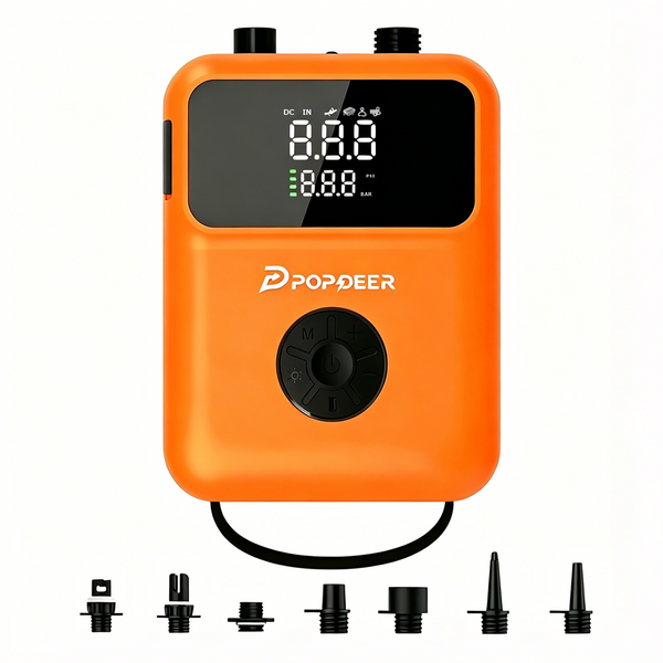 Pompa do desek SUP POPDEER PD-SP01, przenośna, elektryczna, akumulatorowa pompa powietrza do SUP o ciśnieniu 20 PSI, inteligentne dwustopniowe pompowanie i odpowietrzanie, do desek Stand Up Paddle,