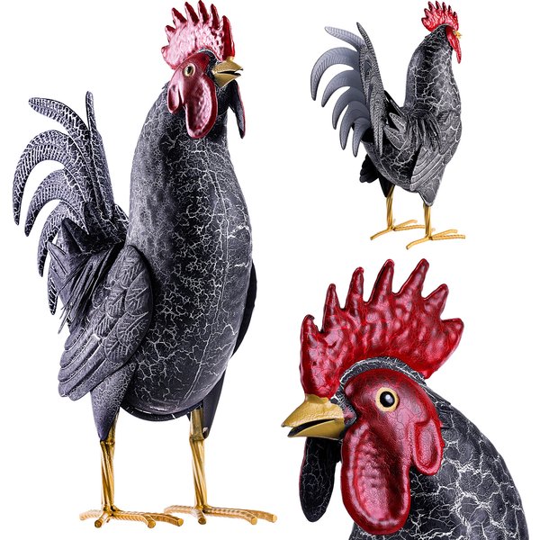 Kadax 37cm Rooster Garden Figurine Grey Bird Ornament Steel Sculpture Terrace Decoration Lawn Ornament 1Pc