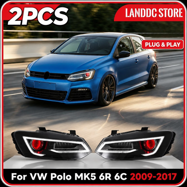 Projektorscheinwerfer für VW Polo MK5 6R 6C 2009-2017 DRL Sequentielle Lampe (Ohne Glühbirnen) Modellprüfung 2 Stück