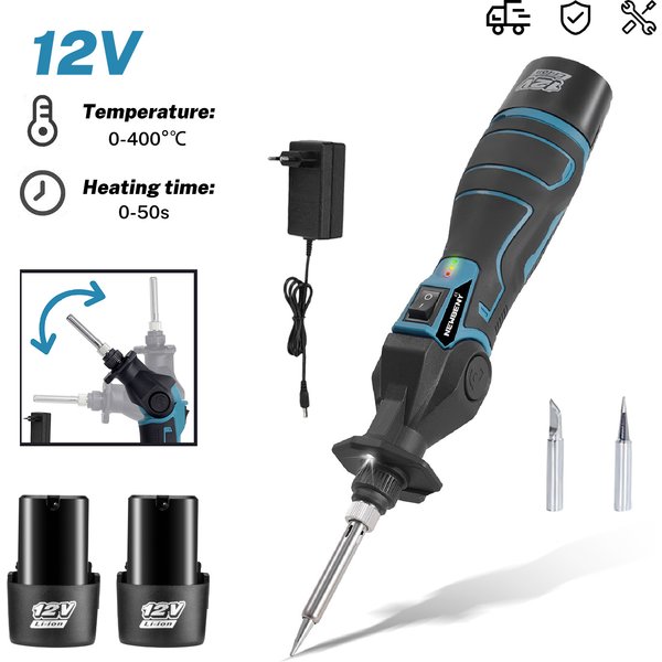 30W Elektrischer Lötkolben Heißluftpistole Heizschweißgerät 400 ℃ Einstellbare Temperatur-Lötkolben aus Legierung für 12V-Batterien