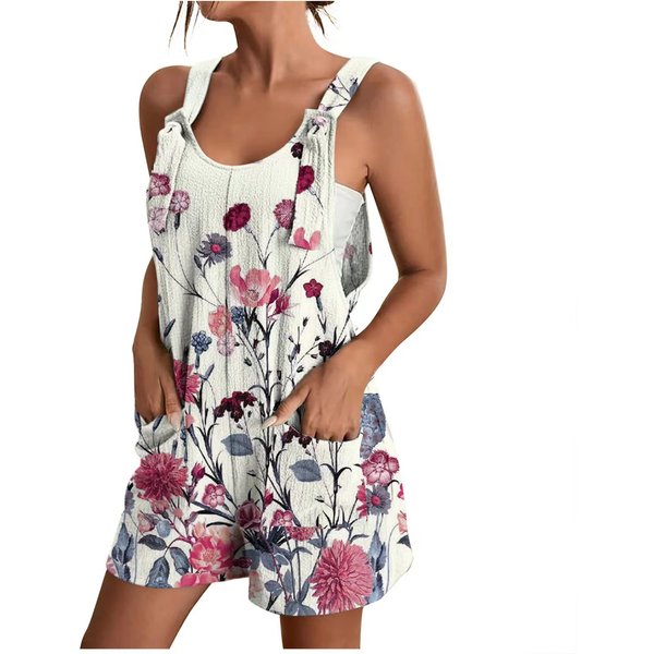 Strampler für Damen, Sommer-Overalls mit weitem Bein, Shorts mit Bindeknoten und Trägern, bequemer, lässiger Overall mit Taschen