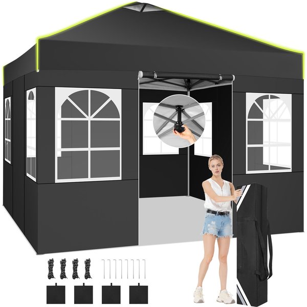 3x3m Folding Pop Up Gazebo Waterproof Party Tent With 4 Side Wall UV Protection Garden Gazebo With Mesh Ventilation Opening