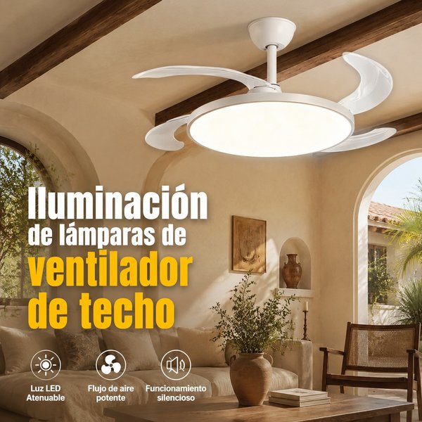 Ceiling Fan with Dimmable Led Light 50X50Cm 48W Invisible Retractable Blades Silent Remote Control Timer 1/2/4H 3 Speeds Modern White Design Ip20 Low Consumption Compatible 160-260V for Living Room