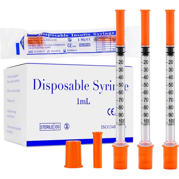 100 seringues stériles jetables de 1 ml avec aiguille 31Ga 8 mm, emballées individuellement pour outils de mesure en laboratoire et alimentation des animaux