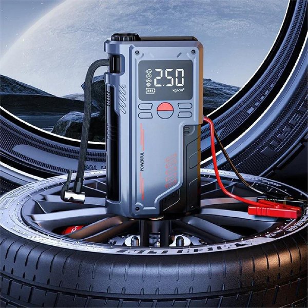 4-in-1 Auto-Notstartgerät mit 150PSI Reifenfüllpumpe, 8000mAh Spitzenleistung 1000A, Digitalanzeige, 12V Starter, LED SOS Notlicht, Tragbare Powerbank, Reifenfüllpumpen-Set