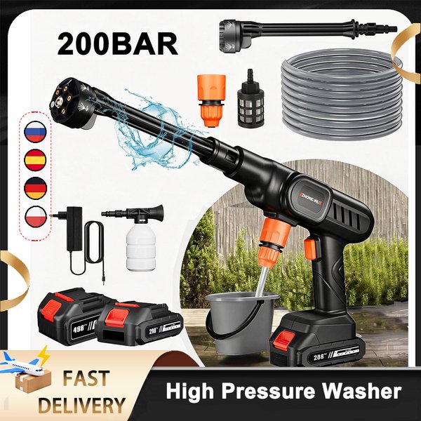Nettoyeur haute pression électrique sans fil 1500W 200Bar, pistolet à eau pour lavage de voiture, machine de nettoyage à eau sous pression pour batterie 21V