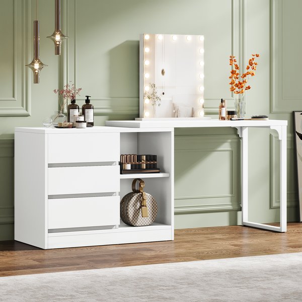 Bureau Tribesigns, bureau d’ordinateur en forme de L avec tiroirs et étagères, bureau d’angle blanc réversible avec meuble de rangement, bureau moderne pour le bureau à domicile ou la chambre.