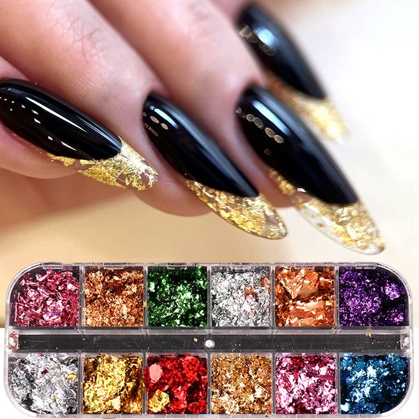 12 Grids Holographische Gold Folien Nagel Flocken Splendor Blatt Handwerk Unregelmäßige Aluminium Paillette DIY Polnischen Dekoration Glitter LYS45