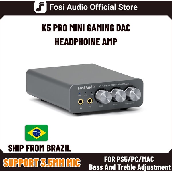 Amplificateur audio USB Fosi Audio K5 PRO pour jeux avec microphone, amplificateur casque, mini DAC audio de bureau pour PS5 et PC