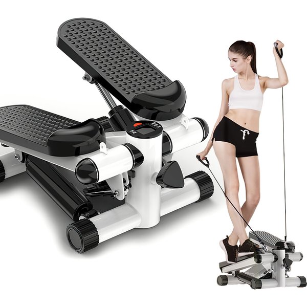 Mini-Stepper für Heimfitness mit Widerstandsbändern, Hydraulischer Treppensteiger, LCD-Monitor für Kardio- und Gewichtsverlust-Training