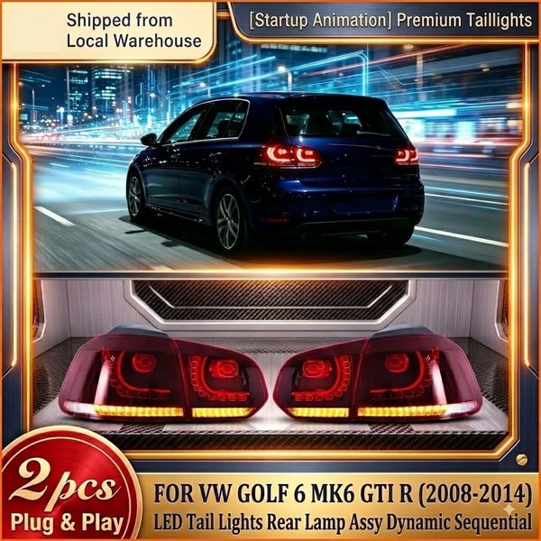 LED-Rückleuchten-Set 2 Stück für VW Golf 6 MK6 GTI R 2008-2014 Rückleuchte Dynamischer Sequentieller Blinker in Amber DRL Brems- und Nebelschlussleuchte Rückfahrleuchte Direktmontage Plug-and-Play