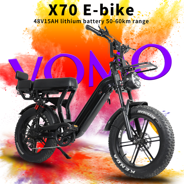X70 E-Bike für Erwachsene mit breiten Reifen (V8-Upgrade-Version): Ausgestattet mit hydraulischen Scheibenbremsen, Doppelfederung und einem 7-Gang-Getriebe; mit einem 48V 15Ah Akku und einem 250W