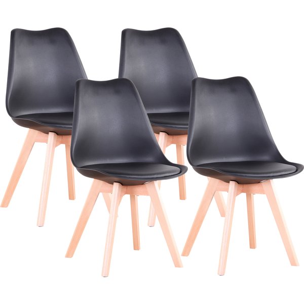 Un ensemble de 2/4/6 chaises de salle à manger du milieu du siècle, chaise longue en plastique de Style moderne avec pieds en bois pour cuisine et bureau, noir