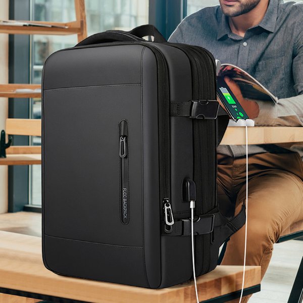 Geschäfts reise rucksack für Männer erweiterbarer wasserfester Rucksack mit USB, schwarzer Laptop-Rucksack 15,6 Zoll für College-Arbeiten