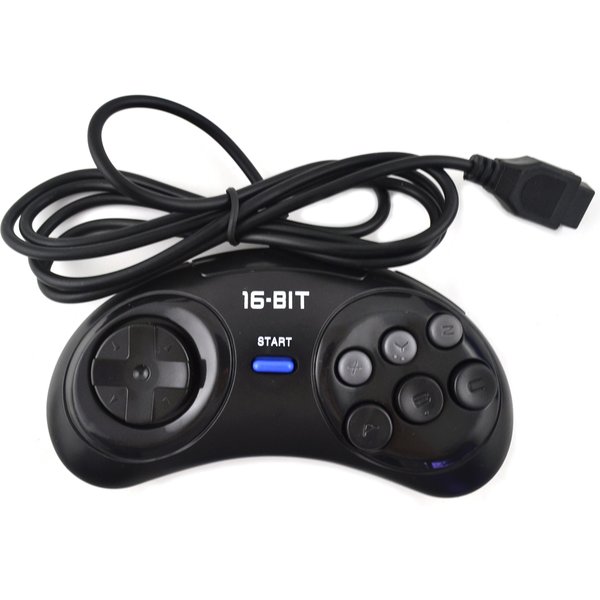 Schwarzer Gamepad-Controller für Sega-Mega-Laufwerk 9-polige Gamepads mit sechs Tasten für Sega 16-Bit-Videospielkonsole